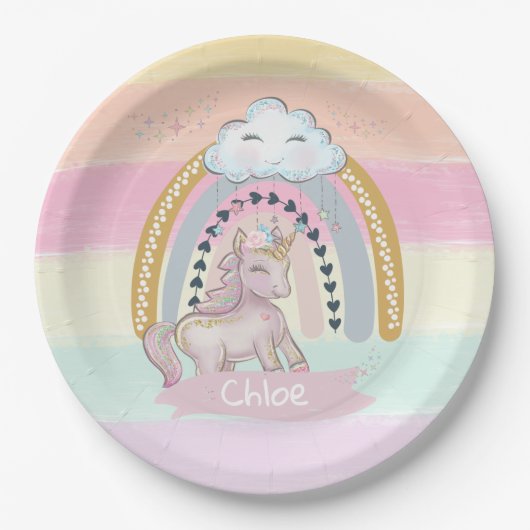 🦄 Rainbow Unicorn Girl     Papieren Bordje (Voorkant)