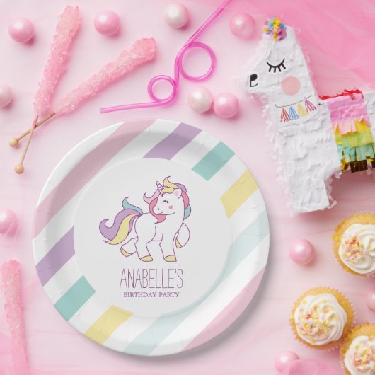 Rainbow Unicorn Girls Birthday Papieren Bordje (Feest)
