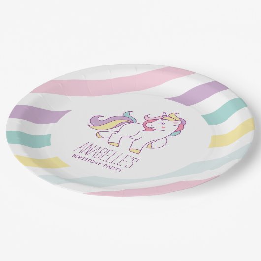 Rainbow Unicorn Girls Birthday Papieren Bordje (Gekanteld)
