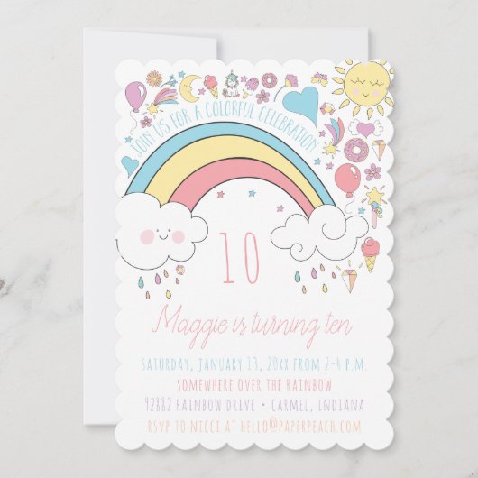 Rainbow Unicorn Girls Birthday Party Invitations Kaart (Voorkant)