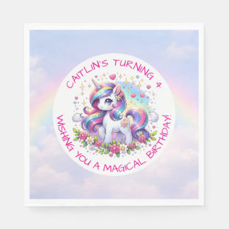 Rainbow Unicorn Girl's Birthday Party Personalized Servet