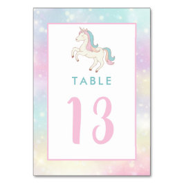Rainbow Unicorn Girl's Birthday Party Tafelnummer