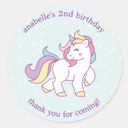 Rainbow Unicorn Girls Birthday Ronde Sticker (Voorkant)