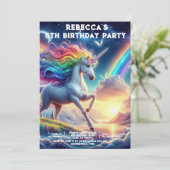 Rainbow Unicorn Girly verjaardagsfeestje uitnodigi Kaart (Staand voorkant)