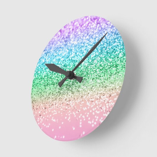 Rainbow Unicorn Glitter 1 (Faux Glitter) #pastel Ronde Klok (Hoek)
