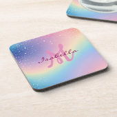 Rainbow Unicorn Glitter Bier Onderzetter (Linkerzijde)