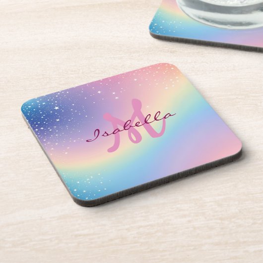 Rainbow Unicorn Glitter Bier Onderzetter (Linkerzijde)