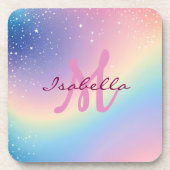 Rainbow Unicorn Glitter Bier Onderzetter (Voorkant)