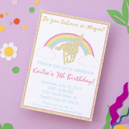 Rainbow Unicorn Glitter Birthday Party Invitation Kaart