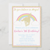 Rainbow Unicorn Glitter Birthday Party Invitation Kaart (Voorkant)
