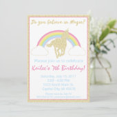 Rainbow Unicorn Glitter Birthday Party Invitation Kaart (Staand voorkant)