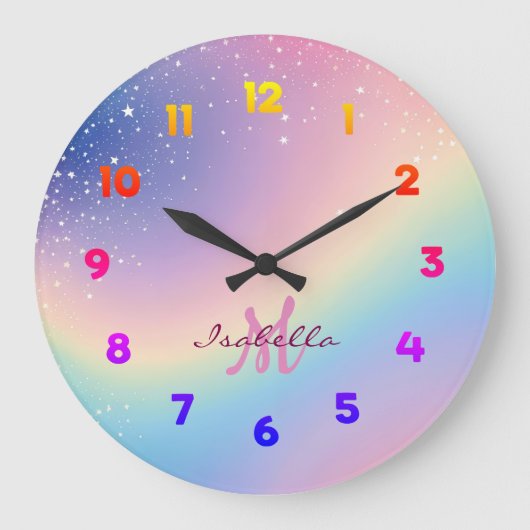 Rainbow Unicorn Glitter Grote Klok (Voorkant)