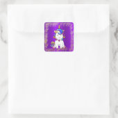Rainbow Unicorn Glitter Paars Vierkante Sticker (Tas)