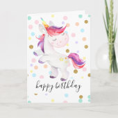 Rainbow Unicorn Glitter Polka Dot Girl Verjaardag Kaart (Voorkant)