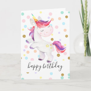 Rainbow Unicorn Glitter Polka Dot Girl Verjaardag Kaart