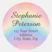 Rainbow Unicorn Glitter Ronde Adres Sticker (Voorkant)