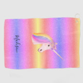 Rainbow Unicorn Glitter Sparkles Personalized Golfhanddoek (Horizontaal)