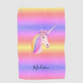 Rainbow Unicorn Glitter Sparkles Personalized Golfhanddoek (Voorkant)
