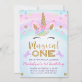 Rainbow Unicorn Gold Glitter 1e verjaardag Kaart (Voorkant)