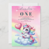 Rainbow Unicorn Gold Glitter 1e verjaardag Kaart (Voorkant)
