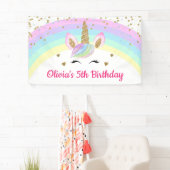 Rainbow Unicorn Gold Glitter Girl Birthday Banner (Insitu)