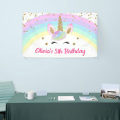 Rainbow Unicorn Gold Glitter Girl Birthday Banner (Beurs)