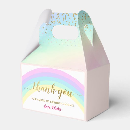 Rainbow Unicorn Gold Glitter Girl Birthday Bedankdoosjes (Achterkant)