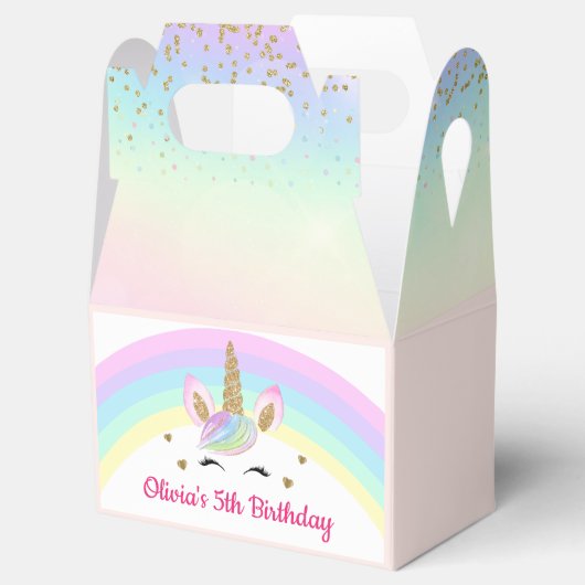 Rainbow Unicorn Gold Glitter Girl Birthday Bedankdoosjes (Geopend)