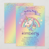 Rainbow Unicorn Gold Glitter Verjaardag Kaart (Voorkant / Achterkant)