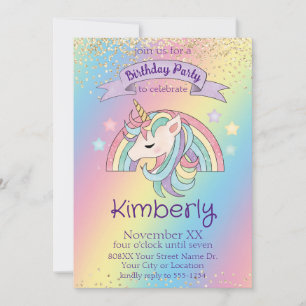 Rainbow Unicorn Gold Glitter Verjaardag Kaart