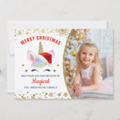 Rainbow Unicorn Gold Magische Kerstmis 2 Foto Feestdagenkaart (Voorkant)