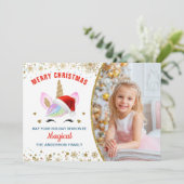 Rainbow Unicorn Gold Magische Kerstmis 2 Foto Feestdagenkaart (Staand voorkant)