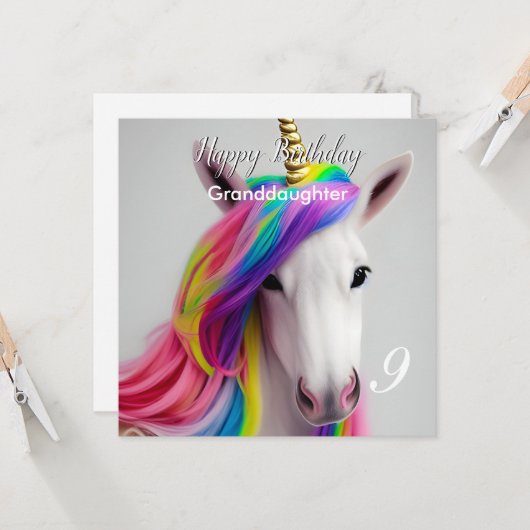 Rainbow Unicorn Happy Birthday Granddochterkaart Kaart (Voorkant / Achterkant in situ)