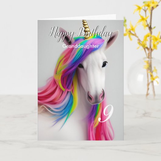 Rainbow Unicorn Happy Birthday Granddochterkaart Kaart (Gele Bloem)