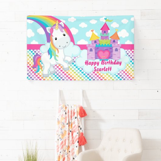 Rainbow Unicorn Happy Birthday Table Backdrop Spandoek (Insitu)