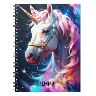 Rainbow Unicorn Head Aangepaste naam Notitieboek
