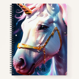Rainbow Unicorn Head Aangepaste naam Notitieboek