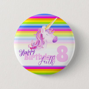 Rainbow unicorn head waterverf art. 8 ronde button 5,7 cm