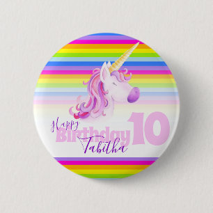 Rainbow unicorn head waterverf art age 10 button