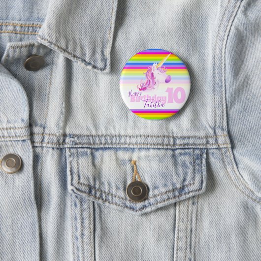 Rainbow unicorn head waterverf art age 10 button (In situ)