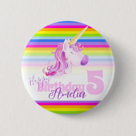 Rainbow unicorn head waterverf art age 5 knop ronde button 5,7 cm