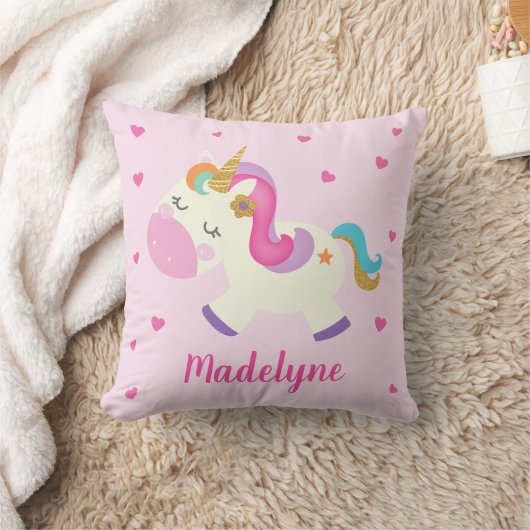 Rainbow Unicorn Hearts gepersonaliseerd roze Kussen (Deken)