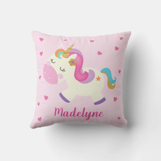 Rainbow Unicorn Hearts gepersonaliseerd roze Kussen (Achterkant)