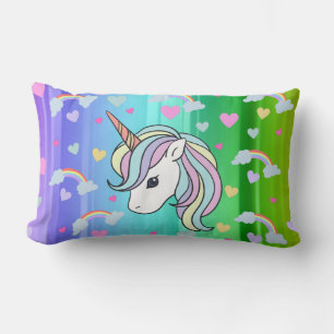 Rainbow Unicorn Hearts Print Lumbar Pillow Kussen