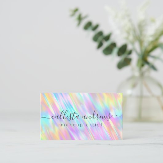 Rainbow Unicorn Holographic Makeup Artist Visitekaartje (Staand voorkant)