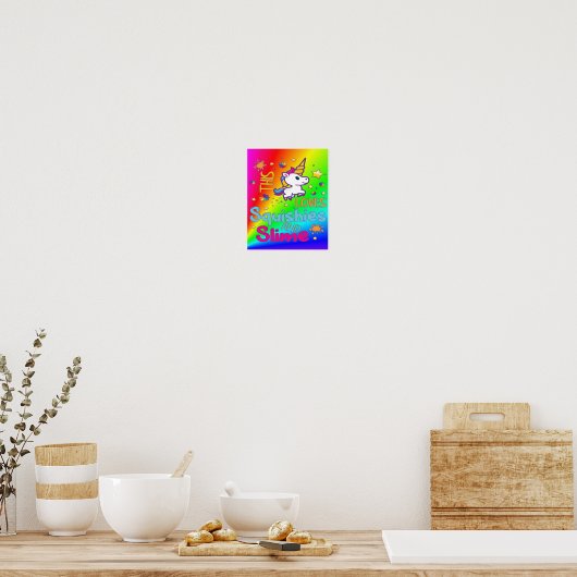 Rainbow Unicorn houdt vierkant en dun Poster (Keuken)