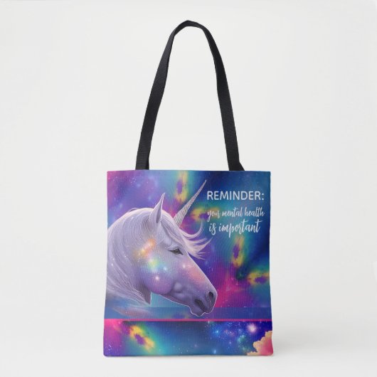 Rainbow Unicorn Important Mental Health Reminder Tote Bag (Voorkant)