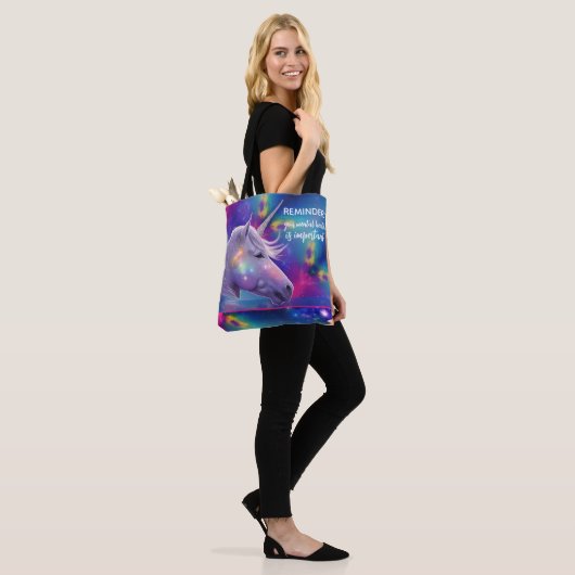 Rainbow Unicorn Important Mental Health Reminder Tote Bag (Op model)
