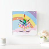 Rainbow Unicorn in de Sky Toddler Vierkante Klok (Huis)