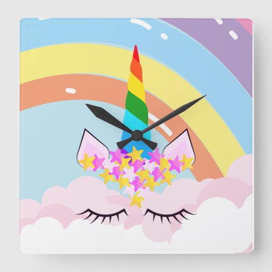Rainbow Unicorn in de Sky Toddler Vierkante Klok (Voorkant)